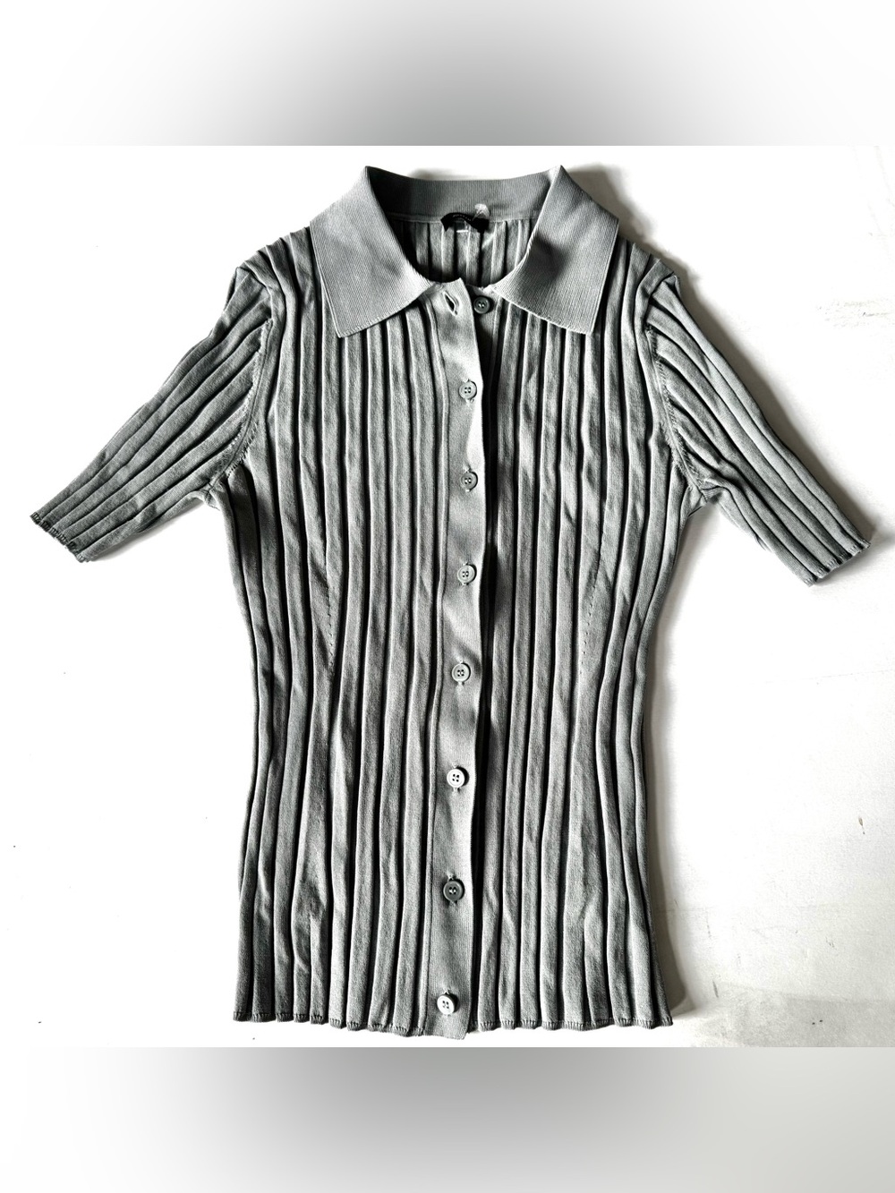 Joseph Gray Ribbed Button-Front Polo Shirt
